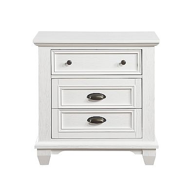 Lyni 30 Inch Nightstand With 3 Drawers, Farmhouse White Acacia Wood
