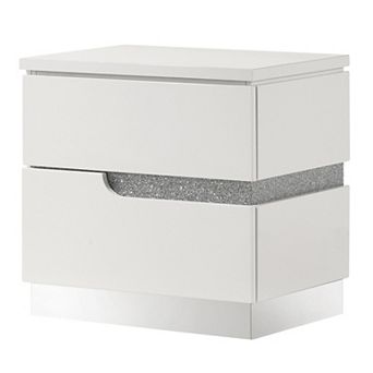 Ara 23 Inch Nightstand, 2 Drawers, Crystal Accents, White Laminate Finish