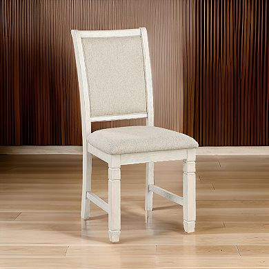 Anji 24 Inch Side Dining Chairs Set Of 2, Curved Back, Beige Polyester Cushioned Seat