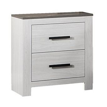 Kopa 26 Inch Nightstand With 2 Drawers, Black Handles, White Wood Finish
