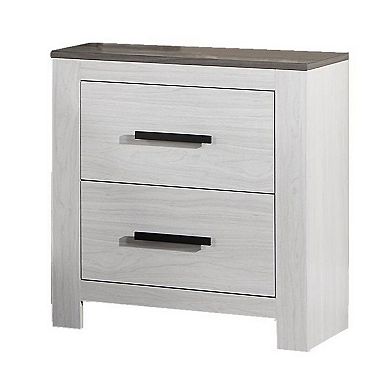 Kopa 26 Inch Nightstand With 2 Drawers, Black Handles, White Wood Finish