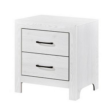 Eby 24 Inch Nightstand, 2 Drawers With Black Nickel Handles, White Finish