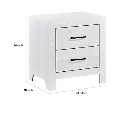 Eby 24 Inch Nightstand, 2 Drawers With Black Nickel Handles, White Finish
