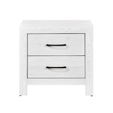 Eby 24 Inch Nightstand, 2 Drawers With Black Nickel Handles, White Finish