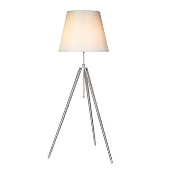 66 Inch Floor Lamp With White Drum Shade, Modern Chrome Metal Tripod Base