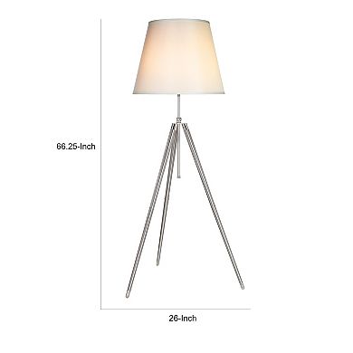 66 Inch Floor Lamp With White Drum Shade, Modern Chrome Metal Tripod Base