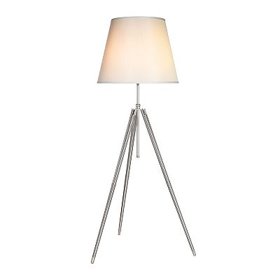 66 Inch Floor Lamp With White Drum Shade, Modern Chrome Metal Tripod Base