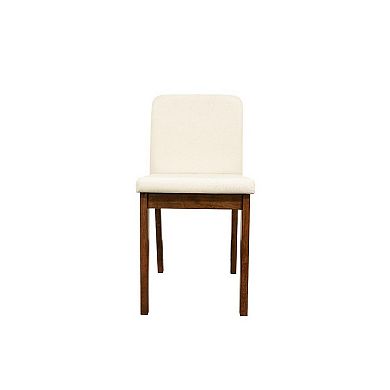 Zory 5pc Dining Table Set, 4 Padded Chairs, Beige Burlap, Brown Wood