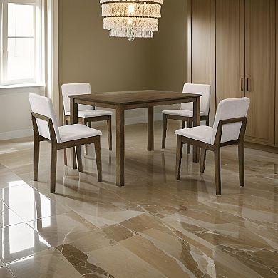 Zory 5pc Dining Table Set, 4 Padded Chairs, Beige Burlap, Brown Wood