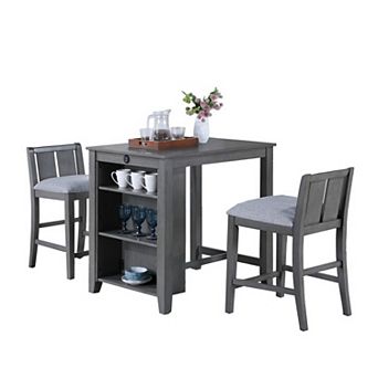 Ham 3 pc Counter Height Compact Dining Table, Chair Set, Gray Wood