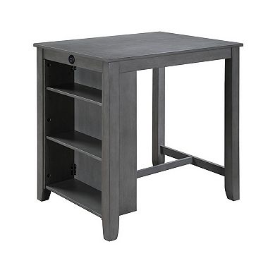 Ham 3 Piece Counter Height Compact Dining Table, Chair Set, Gray Wood