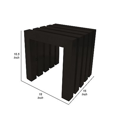 Namo 17 Inch Accent Stool, Modern Slatted Design, Rectangular, Black Steel