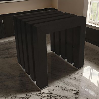 Namo 17 Inch Accent Stool, Modern Slatted Design, Rectangular, Black Steel
