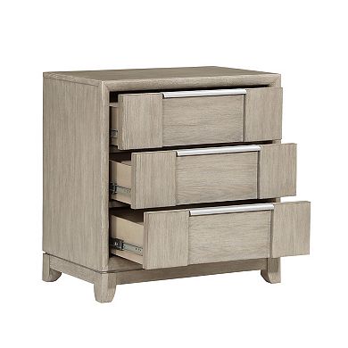 Owen 29 Inch Nightstand, 3 Drawers, Usb Charging Port, Light Beige Wood
