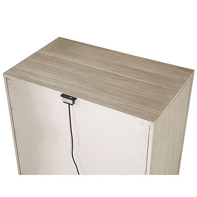 Owen 29 Inch Nightstand, 3 Drawers, Usb Charging Port, Light Beige Wood