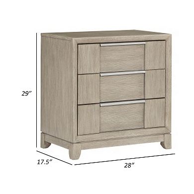 Owen 29 Inch Nightstand, 3 Drawers, Usb Charging Port, Light Beige Wood
