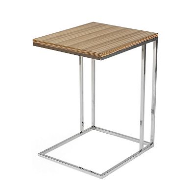Zen 23 Inch Side Table, Rectangular Tray Top, C Chrome Frame, Zebrano Brown