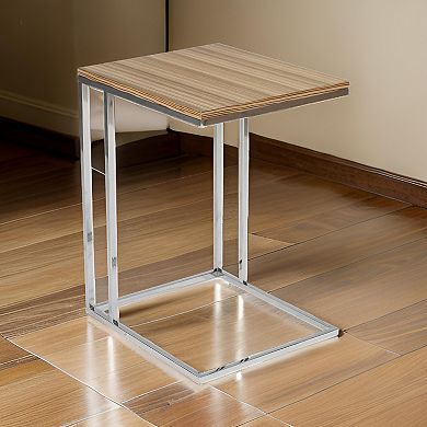 Zen 23 Inch Side Table, Rectangular Tray Top, C Chrome Frame, Zebrano Brown