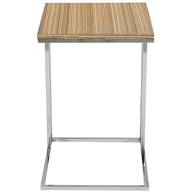Zen 23 Inch Side Table, Rectangular Tray Top, C Chrome Frame, Zebrano Brown