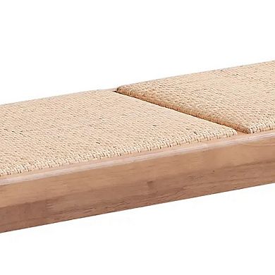 Tina 51 Inch Dining Bench, Transitional Woven Rattan, Natural Brown Wood