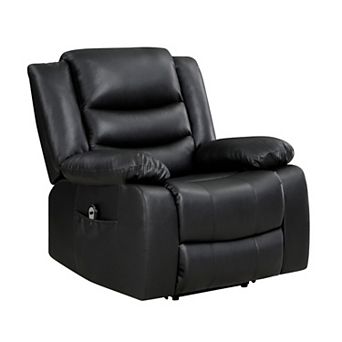 Carry 39 Inch Power Lift Recliner Chair, Black Faux Leather, Solid Wood