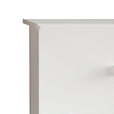 Ruo 25" Inch Modern Nightstand, 2 Drawers, Chrome Plinth Base, White Wood