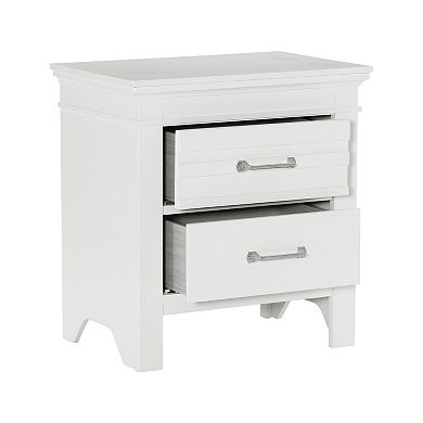 Candy 25 Inch Nightstand, 2 Drawers, Nickel Bar Handles, White Solid Wood