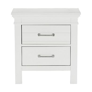 Candy 25 Inch Nightstand, 2 Drawers, Nickel Bar Handles, White Solid Wood