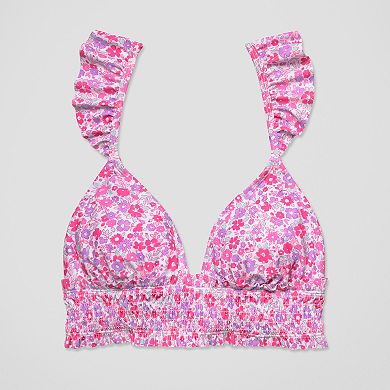 Juniors' Ninety-Nine° Microruffle Smocked Bralette