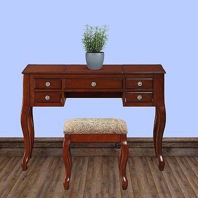 Cherub Vanity Set Featuring Stool And Mirror Cherry Brown