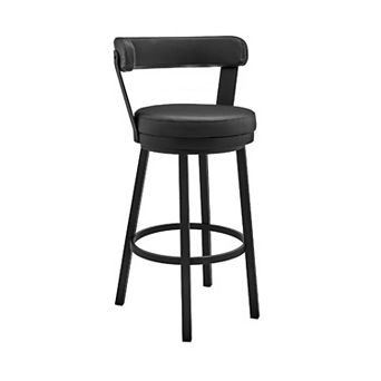 26 Inch Vegan Faux Leather Round Swivel Counter Stool, Black
