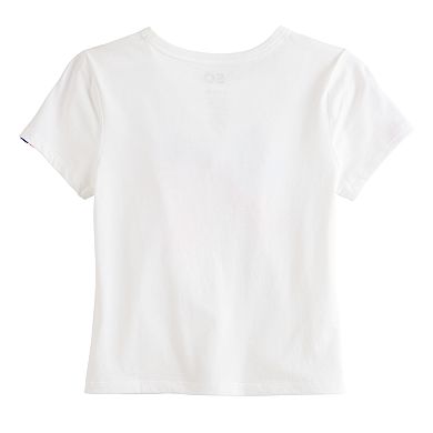 Girls 6-20 SO® Short Sleeve Varsity Stripe Flag Bow Baby Tee in Regular & Plus Size