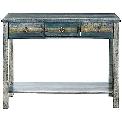 Glancio Beautiful Console Table, Antique Oak & Teal Blue