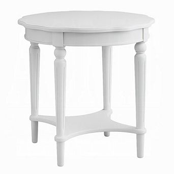 Fordon Wooden End Table, Scalloped Round Top, French Antique White Finish