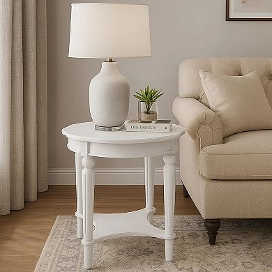 Fordon Wooden End Table, Scalloped Round Top, French Antique White Finish