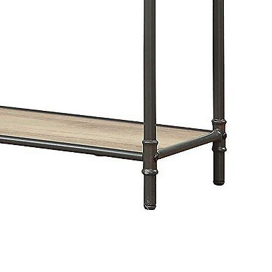 Three Tier Metal Bookshelf With Wooden Shelves, Oak Brown & Gray