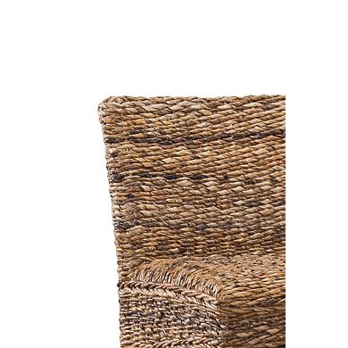 Woven Rattan Barstool With Wooden Legs, Low Profile Backrest, Set Of 2, Brown And Black
