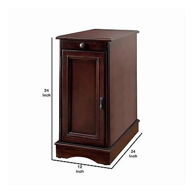 Highly Functional Sleek Transitional Side Table With Usb, Cherry
