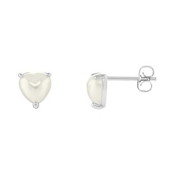 PRIMROSE Silver Tone White Plastic Heart Pearl Stud Earrings