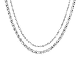 PRIMROSE Silver Tone Double Rope Chain Necklace Set