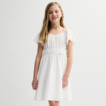 Girls 7-12 Three Pink Hearts Flutter Sleeve Dress with Friendship Bracelets in Regular & Plus Size