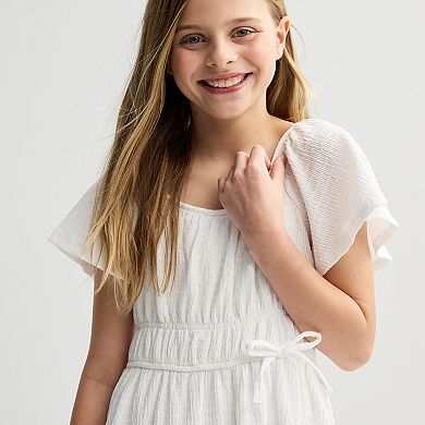 Girls 7-12 Three Pink Hearts Flutter Sleeve Dress with Friendship Bracelets in Regular & Plus Size