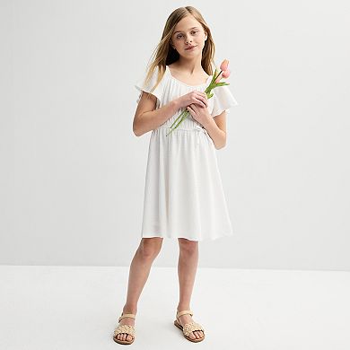 Girls 7-12 Three Pink Hearts Flutter Sleeve Dress with Friendship Bracelets in Regular & Plus Size