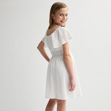 Girls 7-12 Three Pink Hearts Flutter Sleeve Dress with Friendship Bracelets in Regular & Plus Size