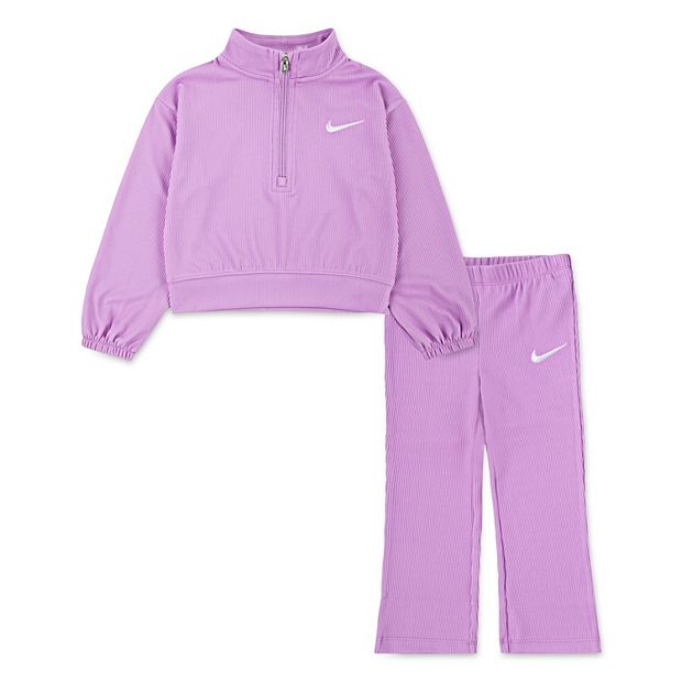 Baby & Toddler Girls Nike Ribbed Quarter-Zip Top & Flared