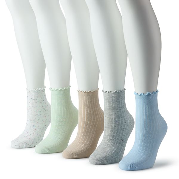 Women's Sonoma Goods For Life® 5-Pack Nep Lettuce Edge Ankle Socks - White Nep Multi