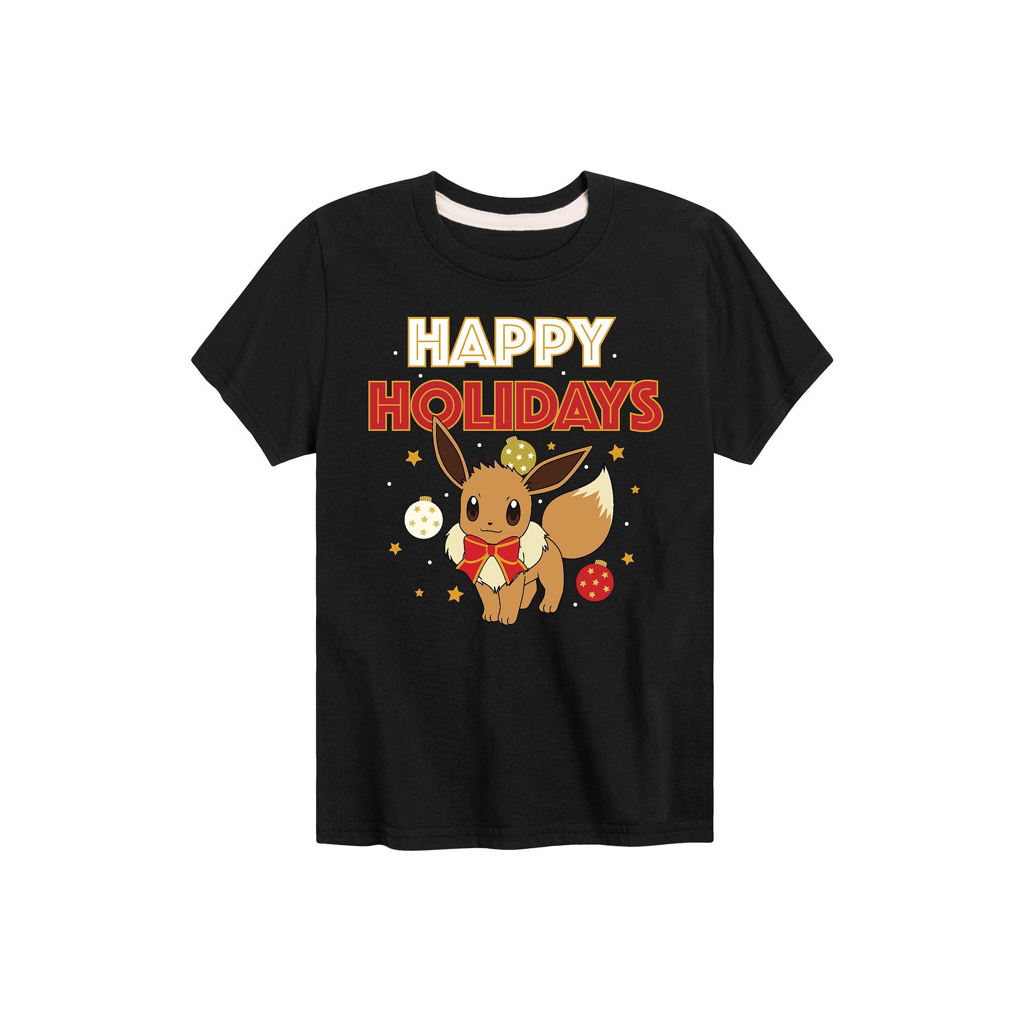 Boys 8-20 Pokémon Happy Holidays Evee Graphic Tee, Boys, Size: Small, Bla