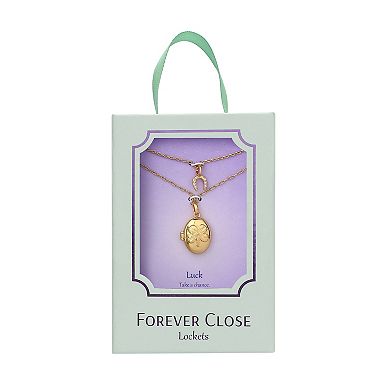 Forever Close 2-pc. 14k Gold Flash Plated Cubic Zirconia Horseshoe & Clover Oval Locket Necklace Set