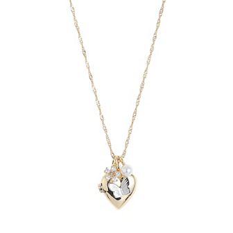 Forever Close Cubic Zirconia Flower & Simulated Pearl Butterfly Heart Locket Necklace