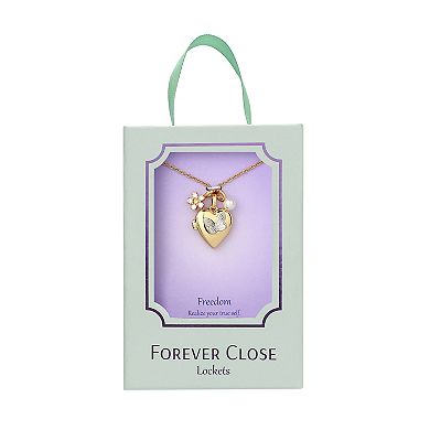Forever Close Cubic Zirconia Flower & Simulated Pearl Butterfly Heart Locket Necklace